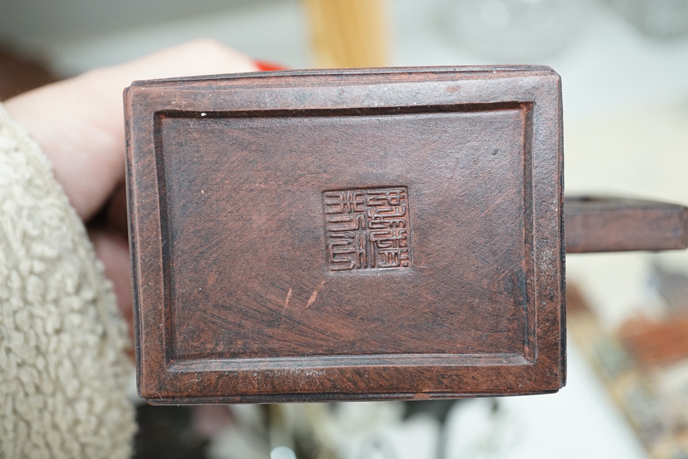 A quantity of Chinese Yixing teapots, a cinnabar resin jar and cover, a Samson teapot etc.